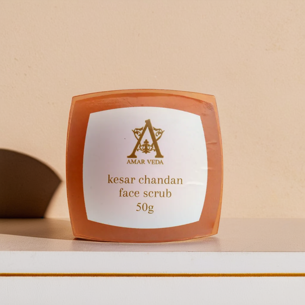 AmarVeda Kesar Chandan Face Scrub for glowing skin – Ayurvedic herbal exfoliator with saffron and sandalwood
