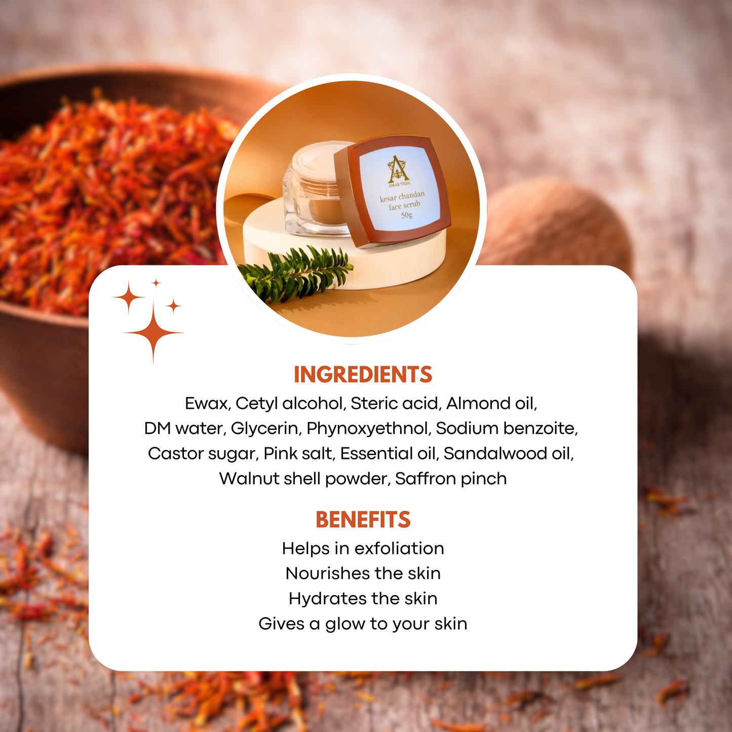 Natural skincare product – AmarVeda Kesar Chandan Face Scrub for skin brightening and exfoliation