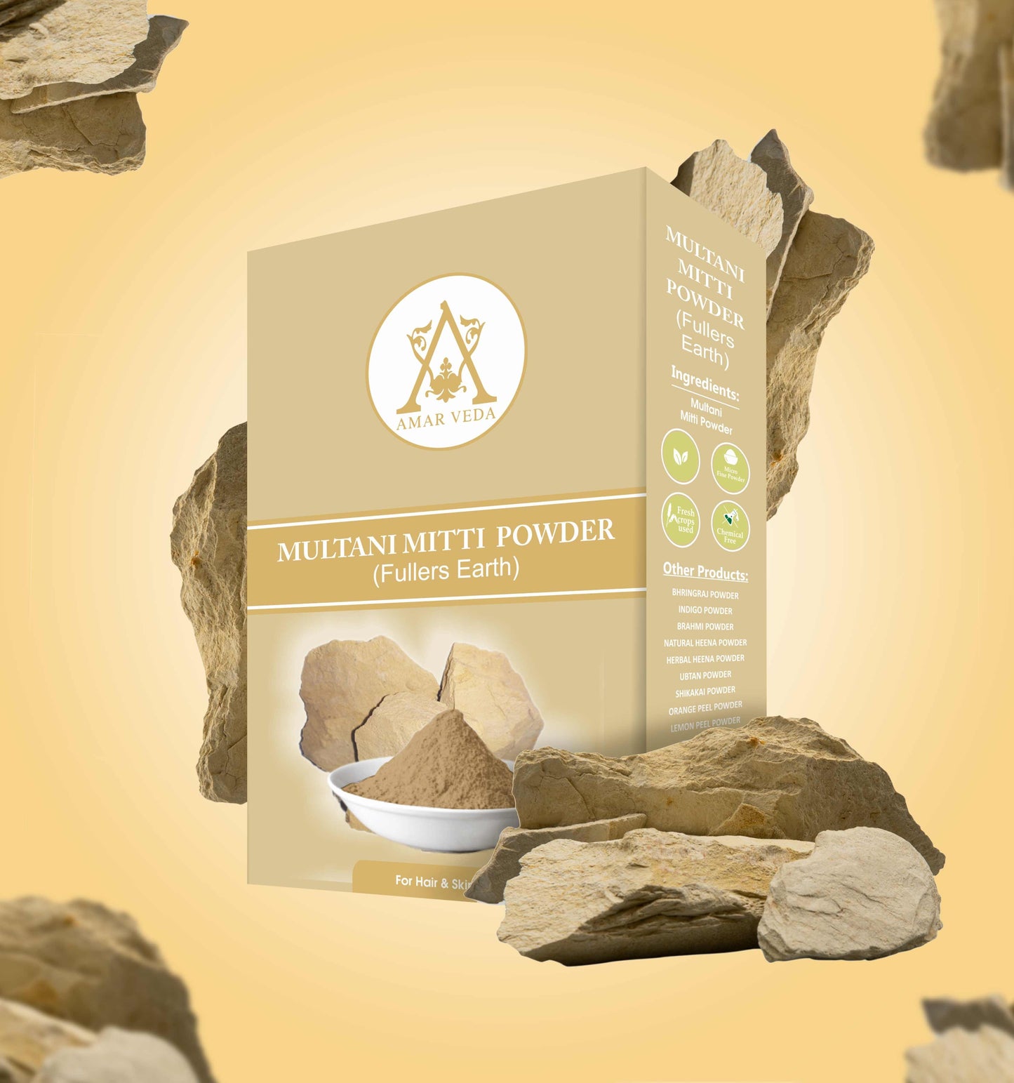 Natural Multani Mitti face and hair pack by Amarveda – brightens skin and reduces oil